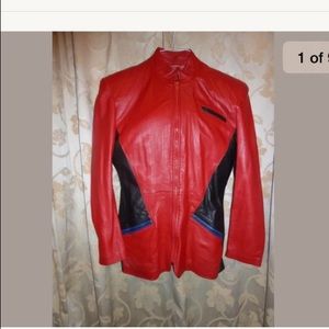 Saks Fifth Avenue red leather racing jacket M